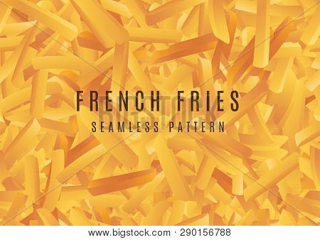 Vector French Fries Seamless Pattern With Blank Place For Text. Background Useful For Menu Design Te