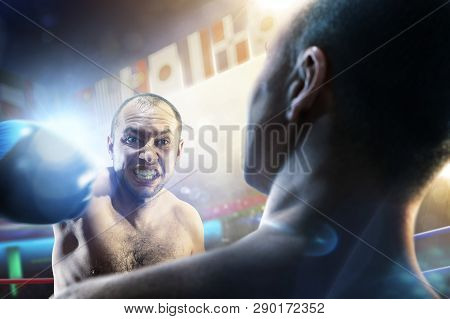 Box Professional Figters On The Ring In Lights
