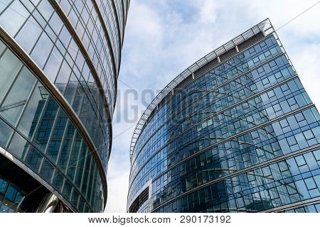 Warsaw Poland. February 18, 2019. Business Center. Glass Building. Against The Sky.