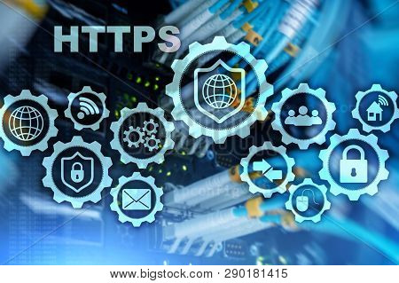 Https. Hypertext Transport Protocol Secure. Technology Concept On Server Room Background. Virtual Ic