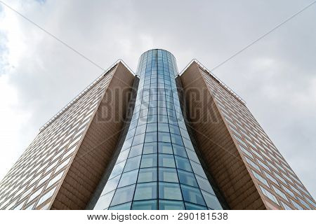 Warsaw Poland. February 18, 2019. Business Center. Glass Building. Against The Sky.