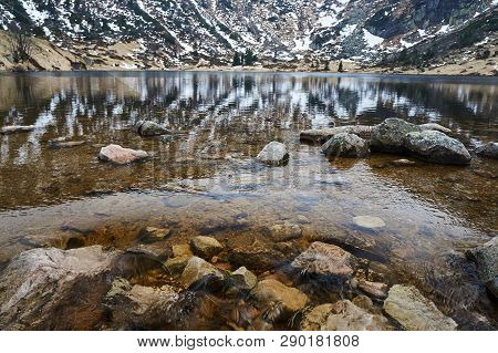 Boulders In Small Pond In The Giant Mountains In The Winter, Poland