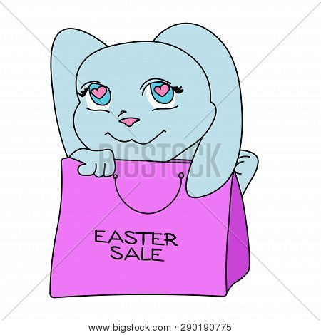Vector Easter Illustration With Outline Easter Rabbit And Bag Isolated. Cartoon Elements With Cute B
