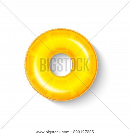 Inflatable Circle In Shape Of A Piece Of Orange With Shadow Isolated On White.  Realistic Summertime