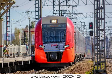 . Russian Electric Train On Rails . The Railways Of Russia, Russia, Leningrad Region, Pargolovo Stat