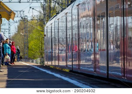 . Russian Electric Train On Rails . The Railways Of Russia, Russia, Leningrad Region, Pargolovo Stat
