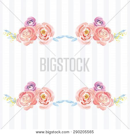 Hand-painted Watercolor Floral Rose Pattern. Illustration Of Decorative Floral Design For Wedding In