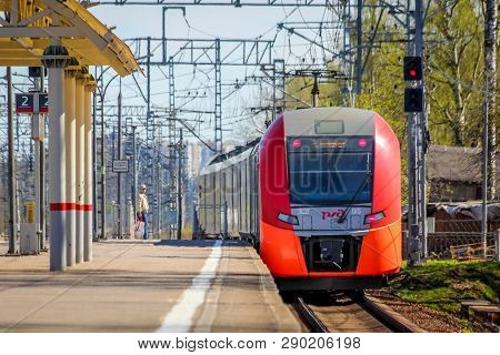 . Russian Electric Train On Rails . The Railways Of Russia, Russia, Leningrad Region, Pargolovo Stat