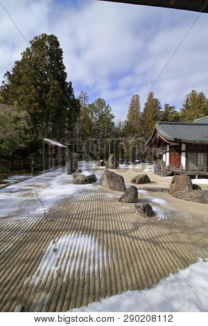 Rock Garden Of Kongobuji Temple In Koya, Wakayama, Japan (snow Scene)