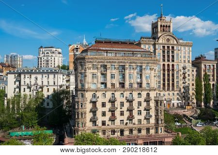 Soviet architecture buildings on Khreshchatyk street in Kyiv, Ukraine