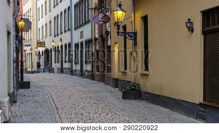 Cologne/germany - March 2019: Streets And Houses In The Historical Central City Or Altstadt Of Colog