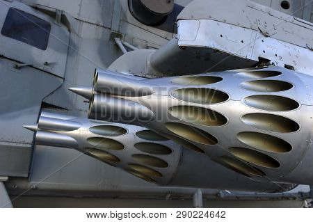 Missile Launcher Under Wing Of Military Helicopter Ready To Attack, Antitank Weapon, Air Force Of Mo