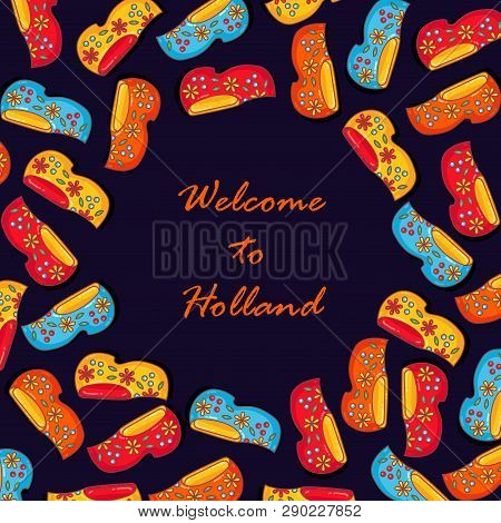 Clogs Holland Netherlands Doodle Cartoon Banner Vector Template