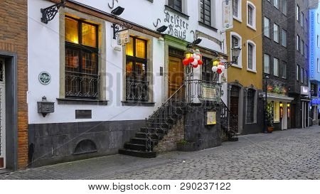 Cologne/germany - March 2019: Streets And Houses In The Historical Central City Or Altstadt Of Colog