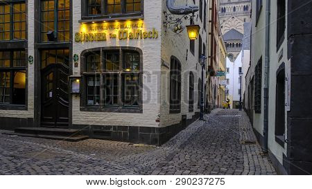Cologne/germany - March 2019: Streets And Houses In The Historical Central City Or Altstadt Of Colog
