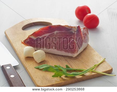 Prosciutto, Prsut, Or Spanish Jamon. Healthy Eating Concept. Selective Focus.