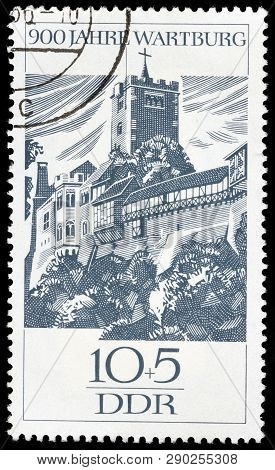 Luga, Russia - February 17, 2019: A Stamp Printed By Germany (ddr) Shows View Of New Kemenate And Do