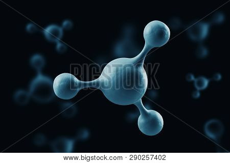 Molecular Model On Black . Science With Molecules And Atoms. 3d Rendering