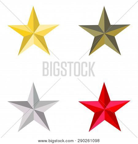 Set Of Golden, Silver, Bronze And Red Stars. Vector Illustration