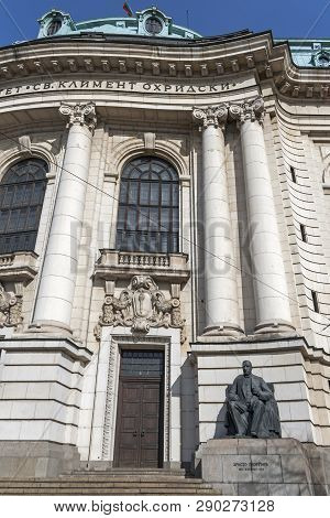Sofia, Bulgaria - March 7, 2019: Facade Of University Of Sofia St. Kliment Ohridski, Bulgaria