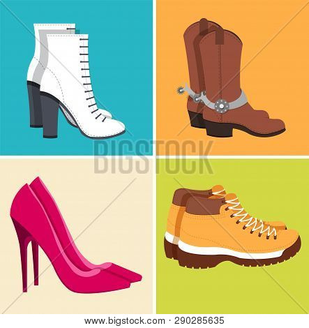 Flat Illustration Set Of Shoe Equpment Backgrounds. Vector Illustration Elements Icons. Colorful Tem