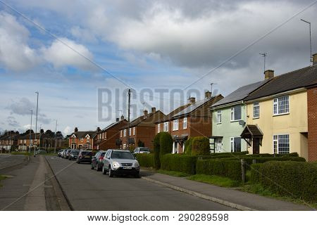 Corby, United Kingdom - 19 March 2019. Traditional English House, Brick House. Outdoor Street View