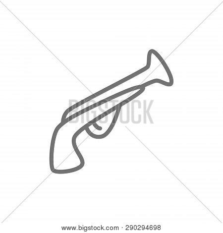 Flintlock Pistol, Musket Rifle, Pirate Gun, Antique Weapon Line Icon.