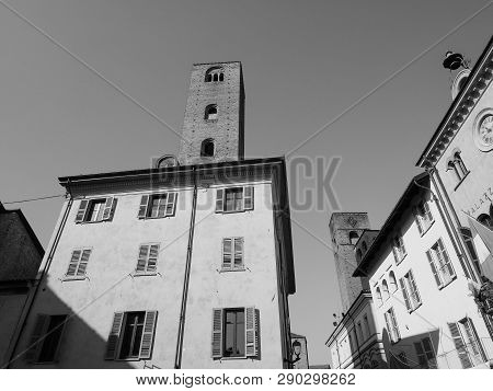 Piazza Risorgimento Square In Alba In Black And White