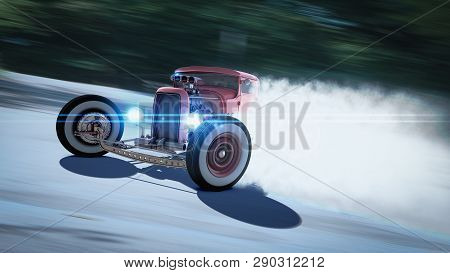 Hot Rod Sports Car. Drift. 3d Render Illustration