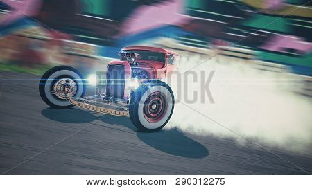Hot Rod Sports Car. Drift. 3d Render Illustration