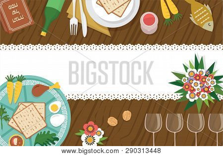 Passover Seder Table With Seder Plate And Other Elemnts-vector