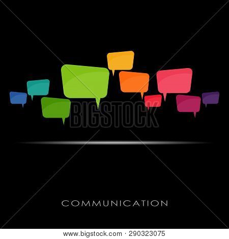 Illustration Of Colored Speech Bubbles In A Row With Space For Text On Black Background