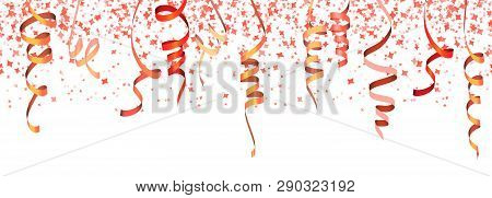 Vector Illustration Of Seamless Red Colored Confetti And Streamers For Carneval Or Party Time On Whi