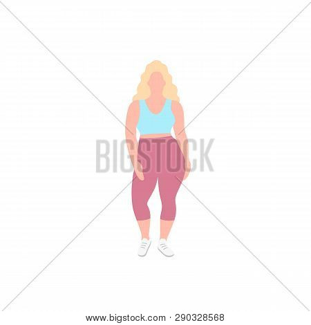 Blonde Nice Plump Woman With Curvy Body, Girl In A Trendy Fashion Sportive Clothes, Flat Vector Illu
