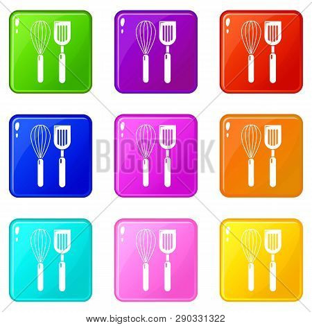 Cutlery Bake Icons Set 9 Color Collection Isolated On White For Any Design