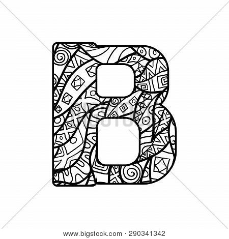 Vector Character From Latin Alphabet With Ornate Ornament. Letter For Colorig Book.