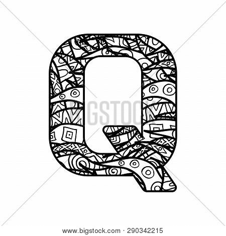 Vector Character From Latin Alphabet With Ornate Ornament. Letter For Colorig Book.