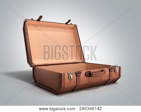 Open Vintage Suitcase 3d Render On Grey Background