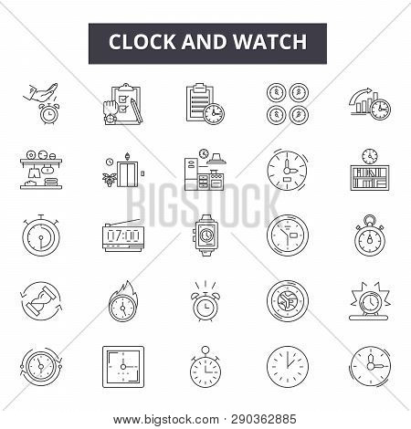 Clock And Watch Repairs And Parts Line Icons For Web And Mobile Design. Editable Stroke Signs. Clock