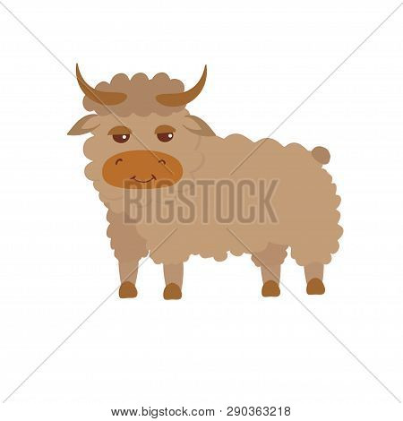 Cartoon Vector Illustration Of Isolated Cute Baby Yak. Flat Style Animal Can Be Used For Greeting Ca