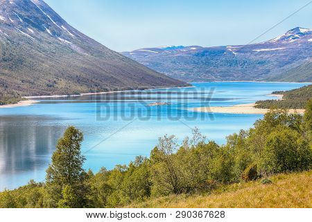 Lake Gjevillvatnet Located Near The Norwegian City Oppdal.