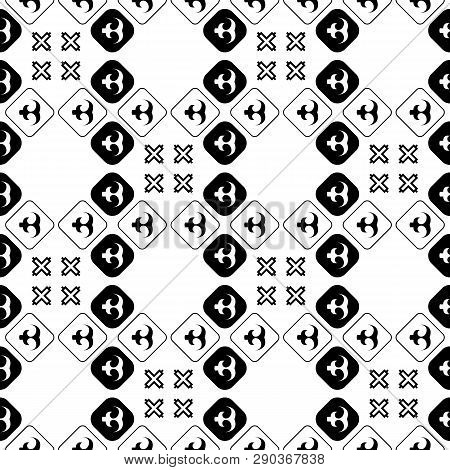 Seamless African Adinkra Pattern - Black And White Digital Art Ritual Symbols And Screen Printing Na