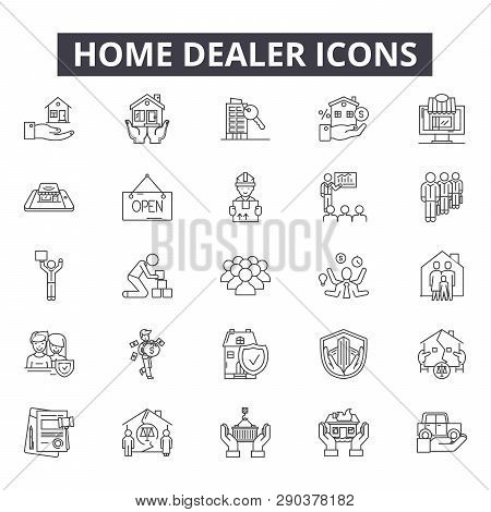 Home Dealer Line Icons For Web And Mobile Design. Editable Stroke Signs. Home Dealer  Outline Concep