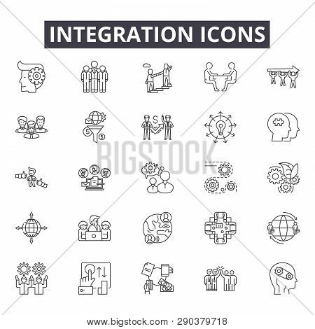 Integration Line Icons For Web And Mobile Design. Editable Stroke Signs. Integration  Outline Concep