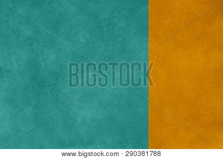 Colorful Viridian Green Color Decorative Stucco Wall Background With Vibrant Carry Orange Border