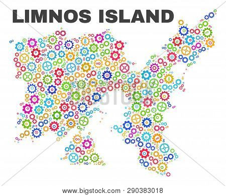 Mosaic Technical Limnos Island Map Isolated On A White Background. Vector Geographic Abstraction In 