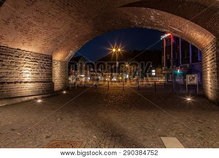 Gummersbach, Germany - April 8, 2017: Gummersbach City At Night, Photographed From The Former 
