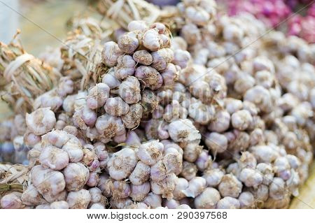 Bunch Of Garlic On Market