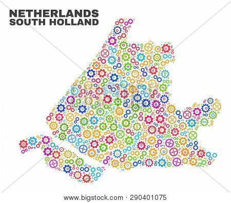 Mosaic Technical South Holland Map Isolated On A White Background. Vector Geographic Abstraction In 