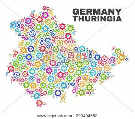 Mosaic Technical Thuringia Land Map Isolated On A White Background. Vector Geographic Abstraction In